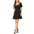 thumbnail image 2 of INSPIRE CHIC Women's Dots Print Square Neck Ruffle Hem Above Knee Casual Dress XS Black, 2 of 6