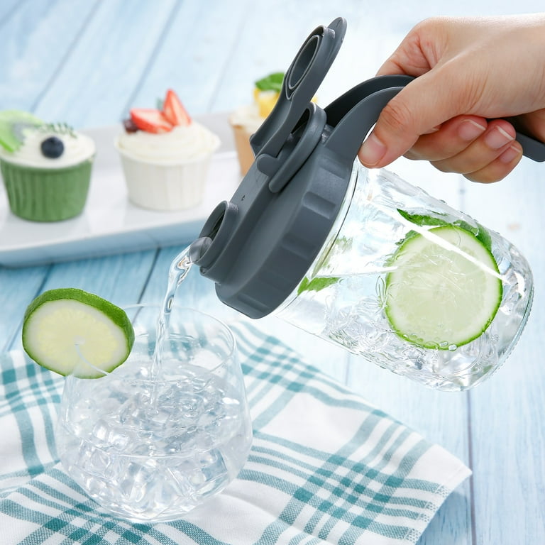 Mainstays Plastic Mason Jar Lids with Handles and Pour Spout, 2-Pack, Wide Mouth, Reusable