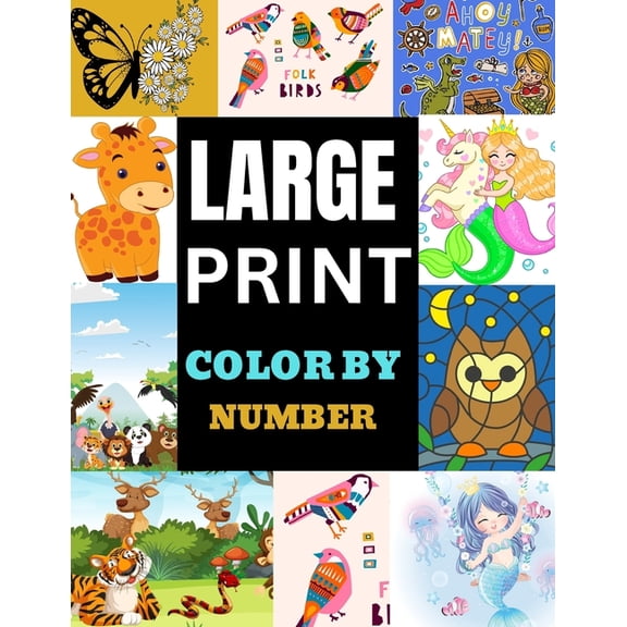 Large Print Color by Number: Easy designs coloring book for adults, (Paperback)