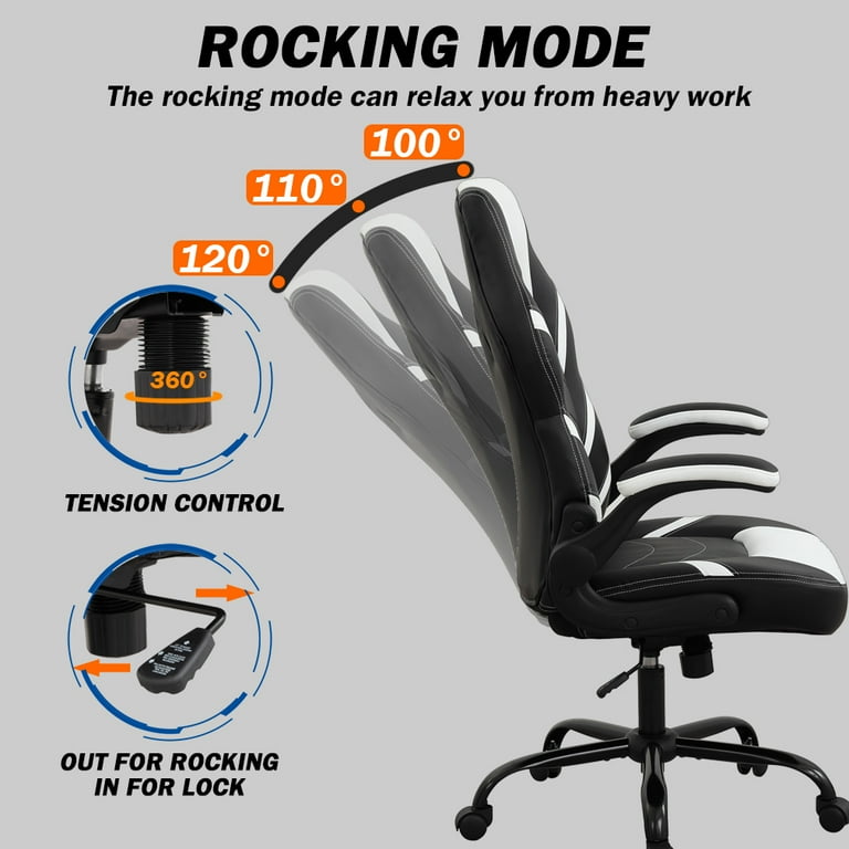 PU Leather Ergonomic Gaming Chair with Flip-up Armrests and Lumbar Sup