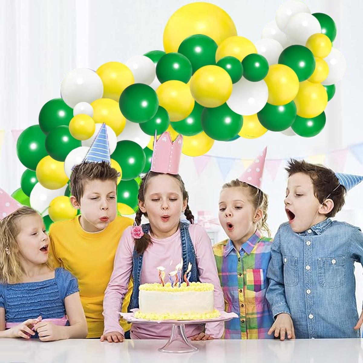 Retro Green Yellow Balloons Arch Garland Kit, 122PCS Dark Green and Yellow Balloons Yellow White Balloons Golf Party for Birthday Forest Tractor Soccer Birthday Graduation Party Decorations