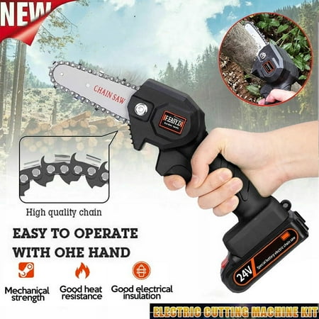 4-Inch Cordless Electric Chainsaw with Rechargeable Battery Portable Handheld Electric Saw for Tree Branch Wood Cutter