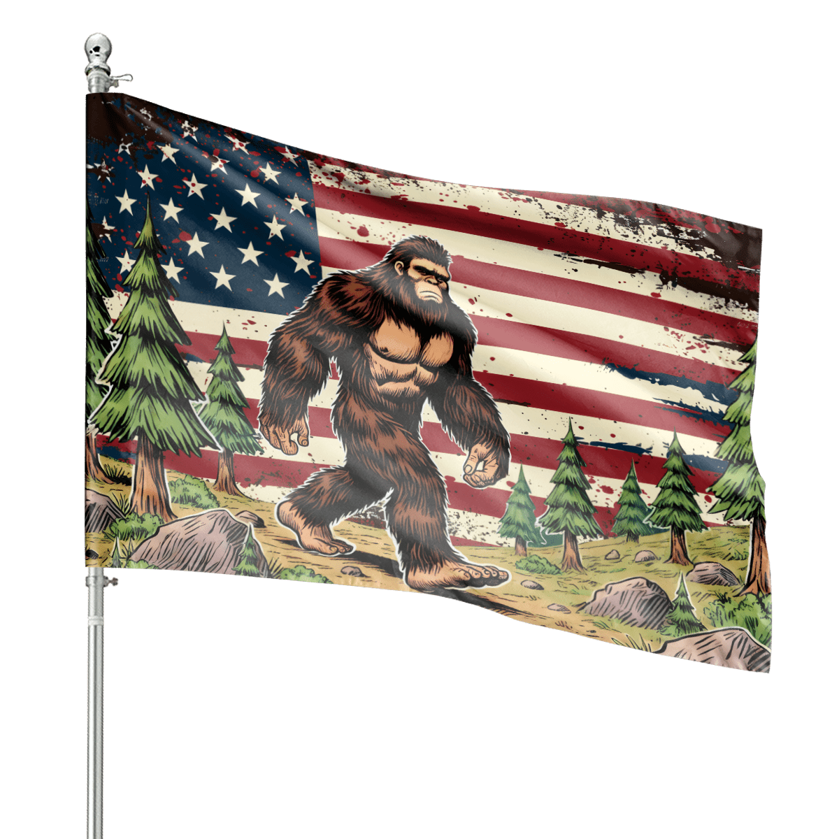 Lotusprinthandmade America Bigfoot Forest 100% Polyester House Flag 36×60 inches