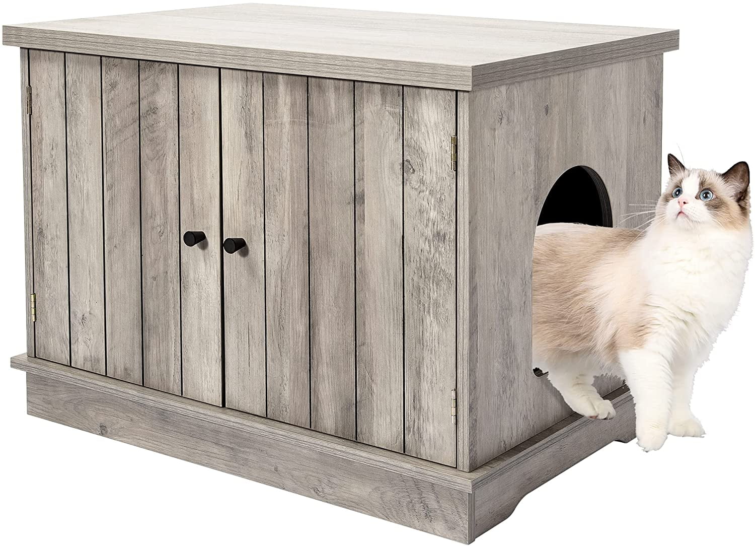 Cat Litter Box Wooden Cabinet Enclosure Hidden Toilet House Furniture Cover Wood 