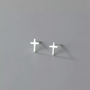 K-KED 925 Sterling Silver Tiny Cute Religious Cross Stud Earrings Gift
