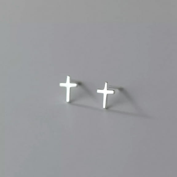 K-KED 925 Sterling Silver Tiny Cute Religious Cross Stud Earrings Gift