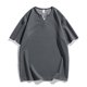 thumbnail image 1 of Blusas y camisas de manga corta con cuello en V para hombre, moda informal, color liso, botones, cuello en V, manga corta, algodón y poliéster., 1 of 6