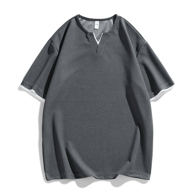 pstuiky camisetas para hombre, Camisa informal de manga corta con solapa y botones sólidos para hombre ropa de hombre xl