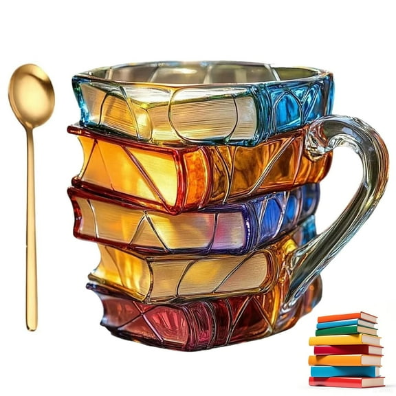 Painted Book Mug, 2025 New 3D Painted Glass Book Mug for Hot Or Cold Brews