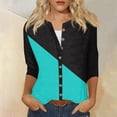 thumbnail image 2 of Fouhkni 3/4 Sleeves Shirts for Women Dressy Casual Button down Blouses Color Block Fall Outwear Coat, 2 of 5