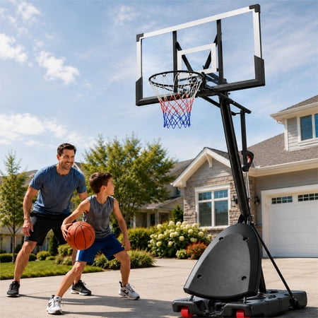 Basketball Hoop for Outdoor, Fehomix Adjustable Height 4.9-10FT FT, Portable Basketball Goal System with 44" Shatterproof Backboard, Heavy Duty Base with Wheels for Youth, Adults