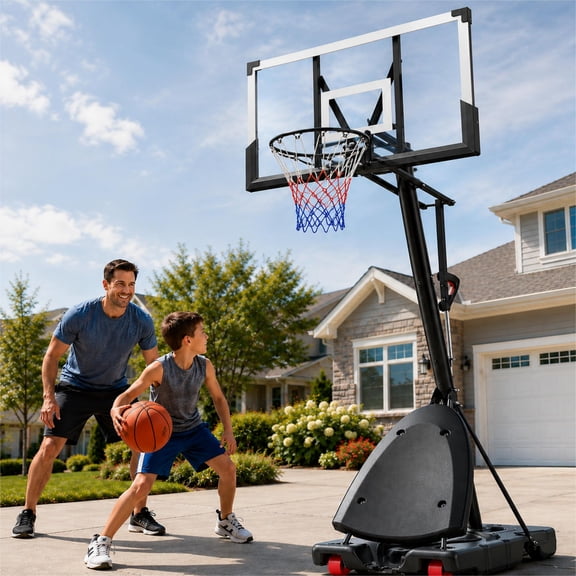 Basketball Hoop for Outdoor, Fehomix Adjustable Height 4.9-10FT FT, Portable Basketball Goal System with 44" Shatterproof Backboard, Heavy Duty Base with Wheels for Youth, Adults