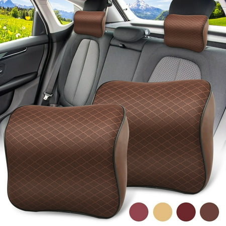 Neck Cushion Car Seat neckguard cushion Headrest Pillow Breathable Mesh PU Leather Pad Memory Foam (Color: Beige, Wine red, Coffee, (Best Way To Clean Beige Leather Car Seats)