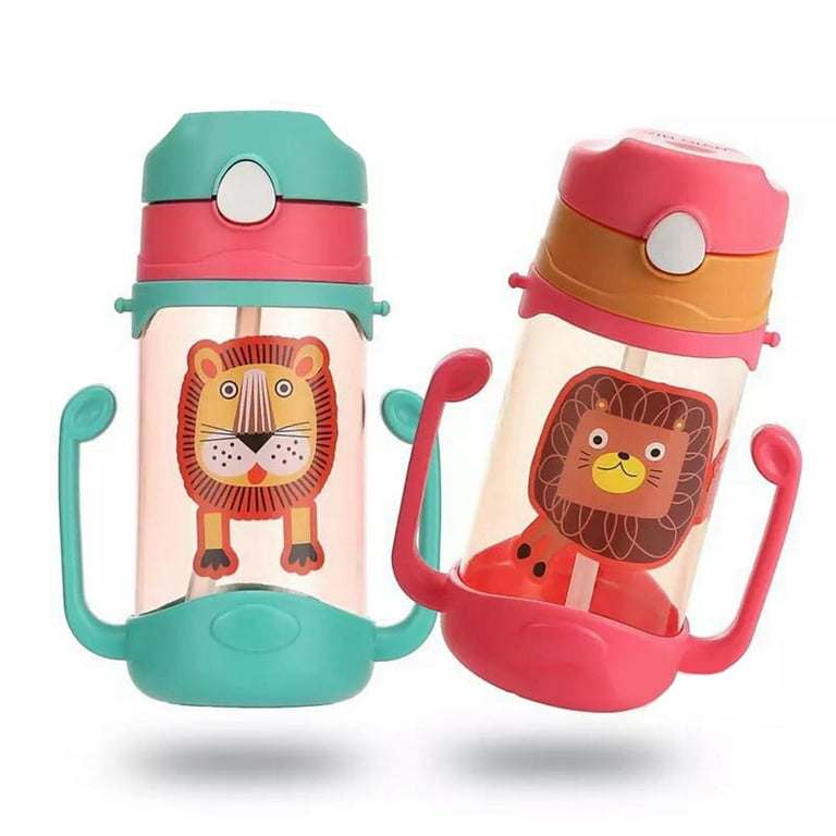 Kids Water Bottle With Straw,portable Cartoon Baby Sippy Cup With Lanyard  (400ml-rose Red)