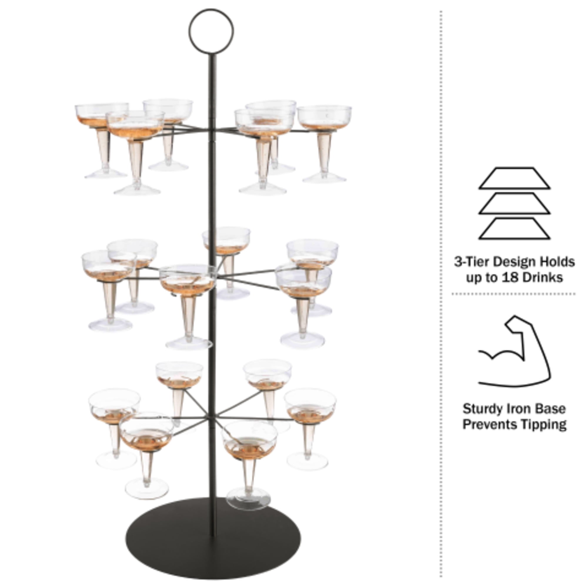 Lavish Home 3-Tier Cocktail Tree Stand - Champagne Tower Holds 18 Stemware Glasses (Black)