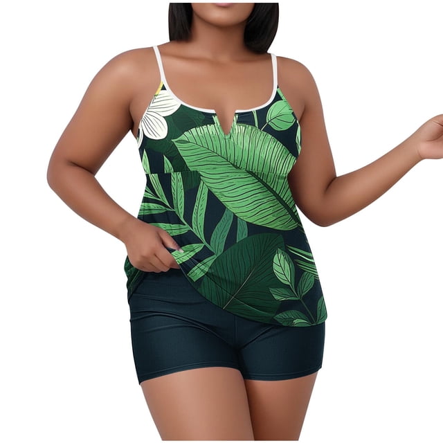 Oversized Two Piece Swimwear for Women Solid Color Bikini Sets with Cami Top, Comfort Plus Size Bathing Suit