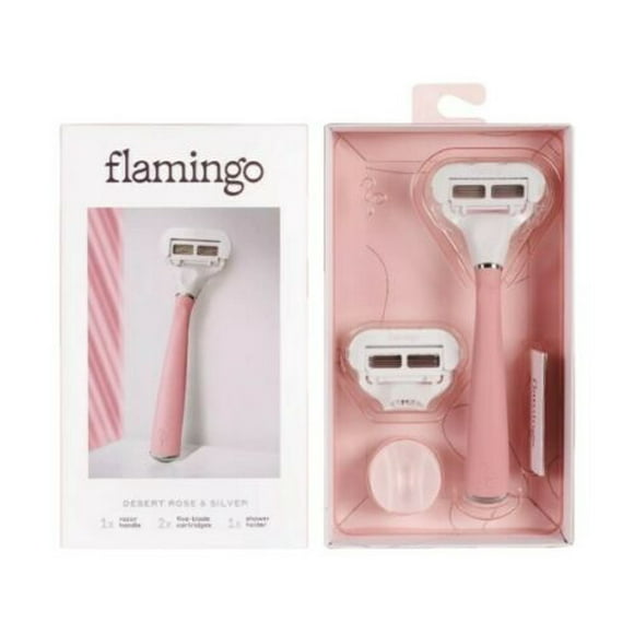 Flamingo Desert Rose Razor PLUS 6 Refills and Flamingo Shave Gel 6.7 Oz