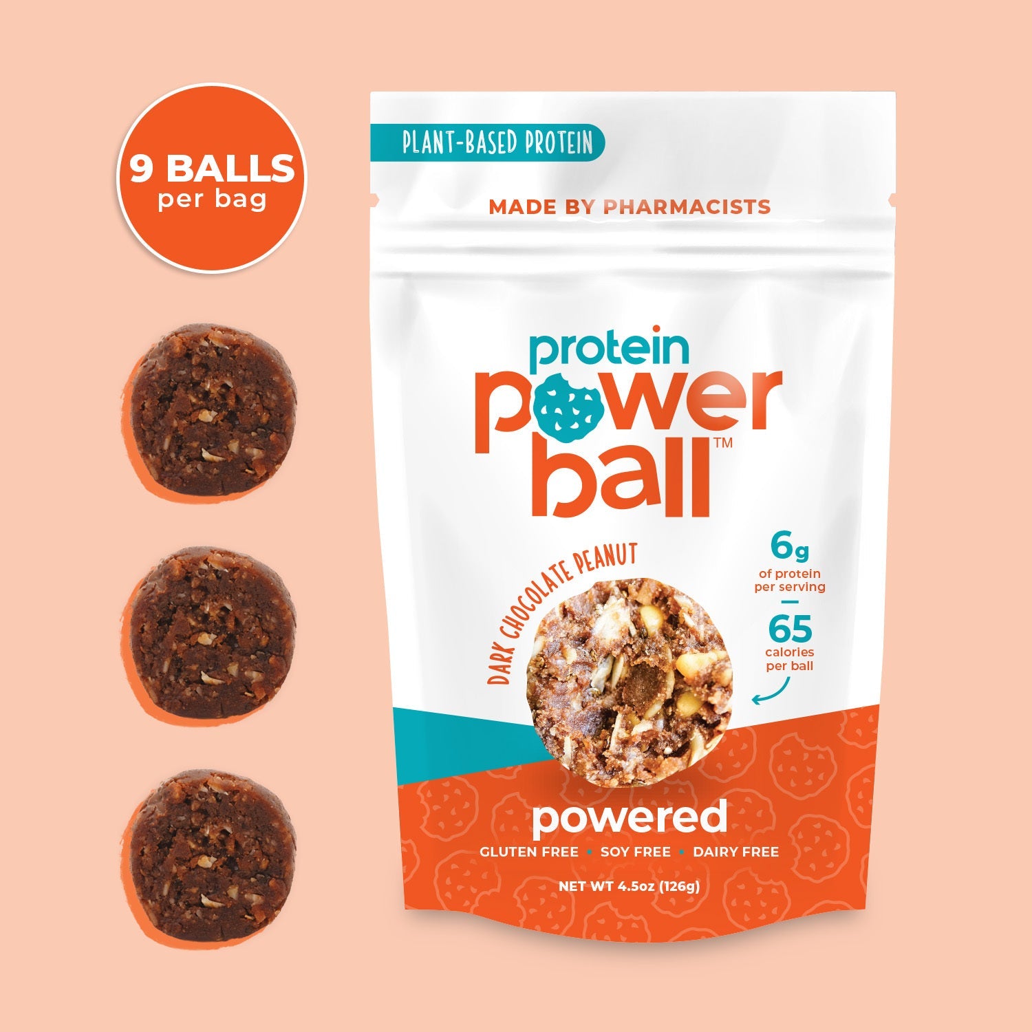 Dark Chocolate Peanut Protein Balls by Protein Power Ball 4.5 oz