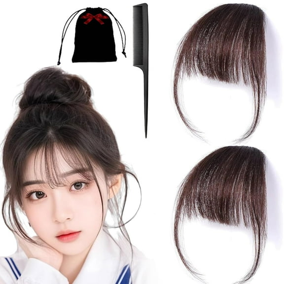 Eternal Clip-On Bangs Real Hair, Eternal Clip-On Bangs, Flequillos De Cabello Natural Con Clip, Wispy Air Bangs Fringe for Women Daily Wear,Seamless,Light,Natural Stays Place (2PCS-E)