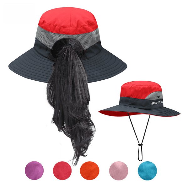 Sombrero de pescador para mujer, sombrero de verano para exteriores, sombrero de cola de caballo expuesta, sombrero para el sol, sombrero para el sol, sombrero para el montañismo, pesca, sombrero de