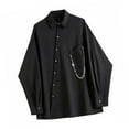thumbnail image 2 of Camisa de manga larga para hombre, Color puro, cuello vuelto, camiseta de cadena masculina de moda para primavera y verano, 2 of 8