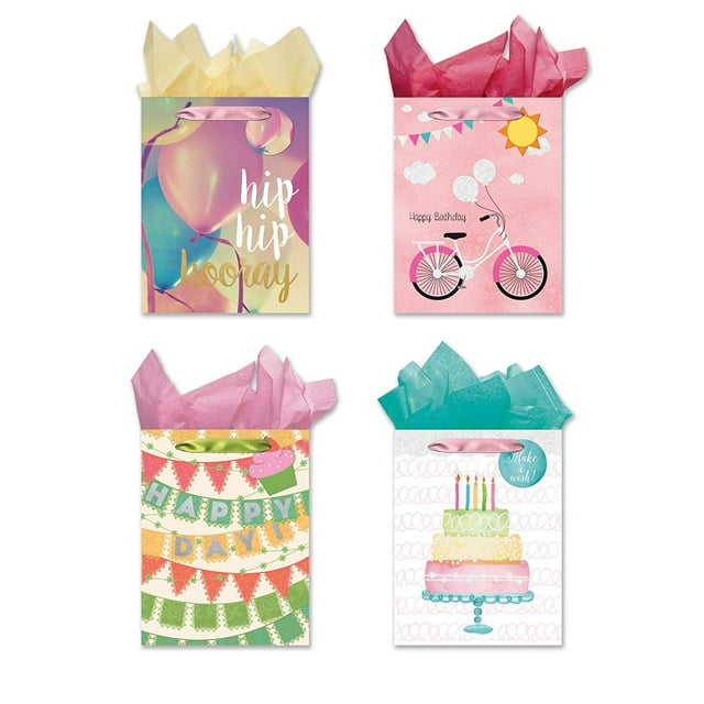 Happy Birthday! 4 Medium Sized Party Gift Bags - Set of 4 Gift Bags w ...