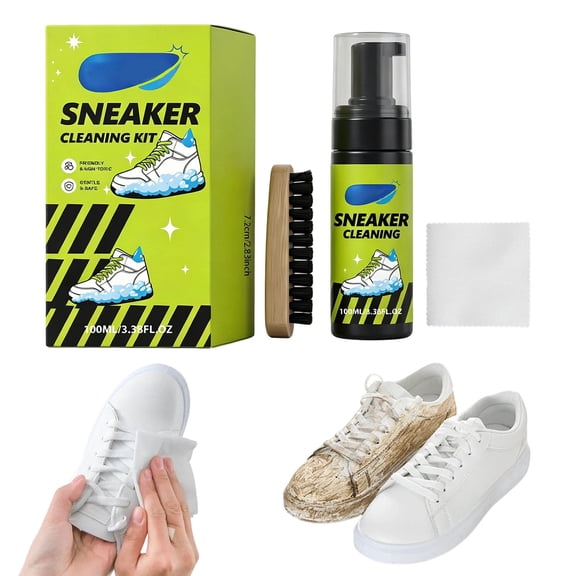 Sneaker Cleaning Kit, Foam Shoe Cleaner with Brush Towel and Wipe, for Canvas Mesh Leather Rubber Shoes, 100ml