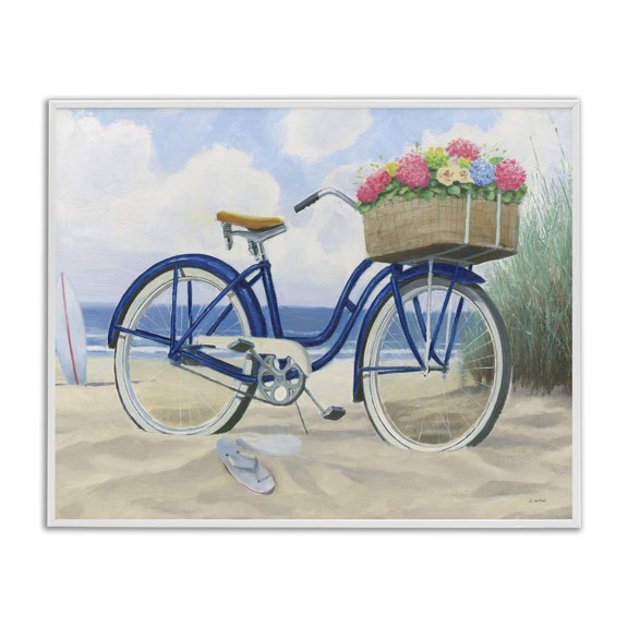 Stupell Industries Tropical Beach Bike with Flower Basket White Framed Giclee Art, 20 x 16, by James Wiens
