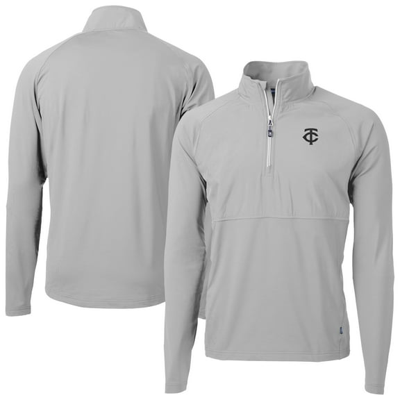 Men's Cutter & Buck Gray Minnesota Twins Adapt Eco Hybrid Raglan DryTec Quarter-Zip Jacket