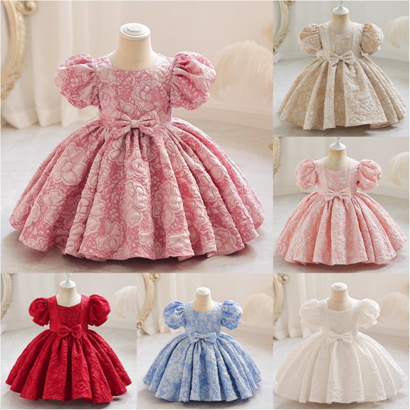 Trendfront Girls Birthday Princess Dress Crew Neck Puff Sleeve Elegant Party Sundress Outfit