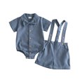 thumbnail image 4 of XAOFW Baby Boy Outfits Short Sleeve Solid Color Romper Suspenders Shorts Toddler Kids Summer Gentleman Sets 0-3 Months, 4 of 6