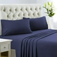 thumbnail image 1 of 1200 Thread Count 100% Egyptian Cotton 4-Piece Bed Sheet Set (1 Flat, 1 Fitted Sheet, 2 Pillow Covers) 30 Inches Deep Pocket Size Queen Color Navy Blue Solid, 1 of 5