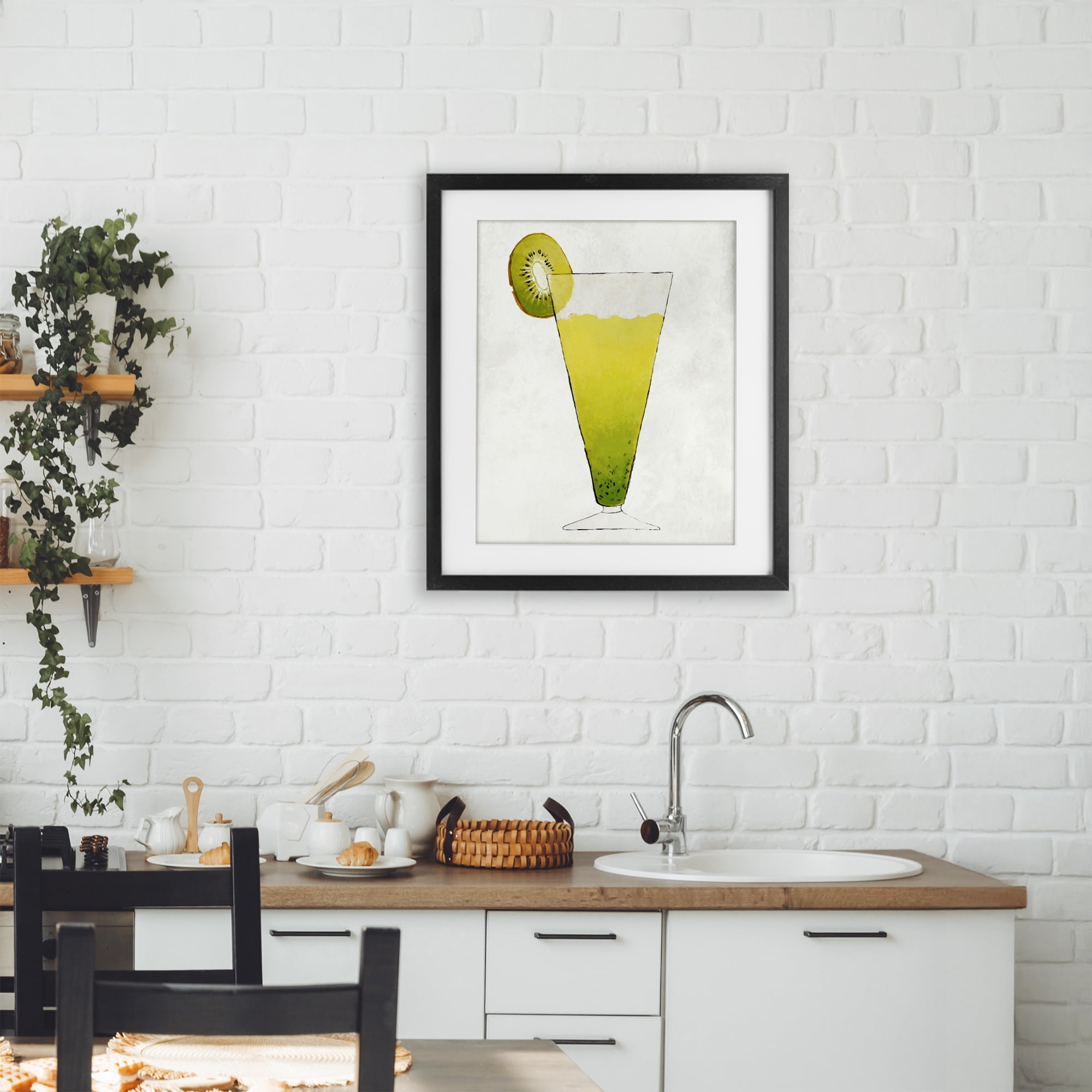 Stupell Industries Summer Cocktail Kiwi Slice Black Framed Print Under Glass, design by Lorenzo Collective