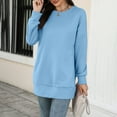 thumbnail image 4 of IROINNID Polyester Long Sleeve T Shirt for Women Comfy Autumn And Winter New Round Neck Pocket Sweater Tops,Blue, 4 of 7