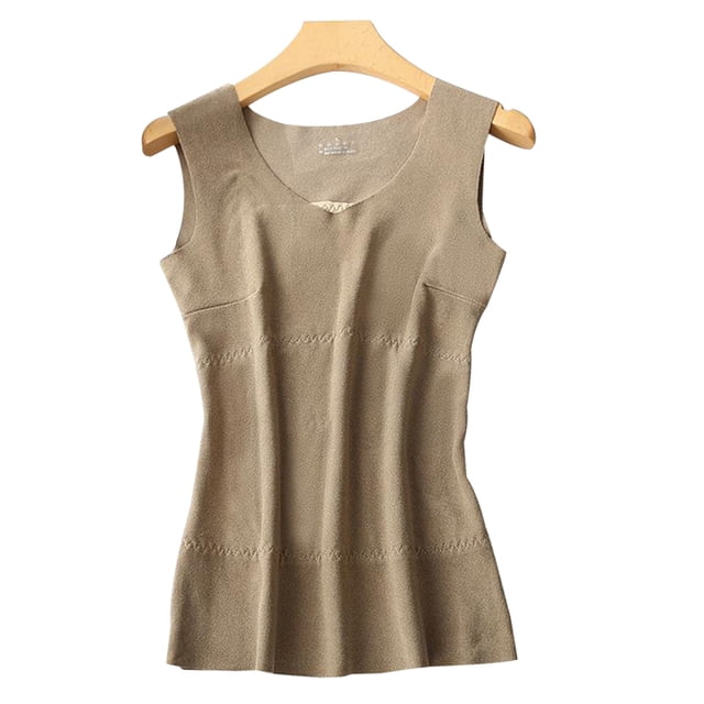 Camiseta Sin Mangas Térmica Para Mujer Camisa Sin Mangas Camisola Parche De Seda Chaleco Caliente Ropa Interior - Caqui