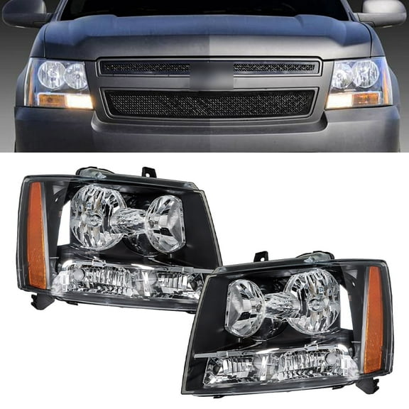 labwork Halogen Headlight Assembly Headlights with Amber Corner Black Housing LH & RH Replacement for 2007 2008 2009 2010 2011 2012 2013 2014 Suburban/Tahoe/Avalanche
