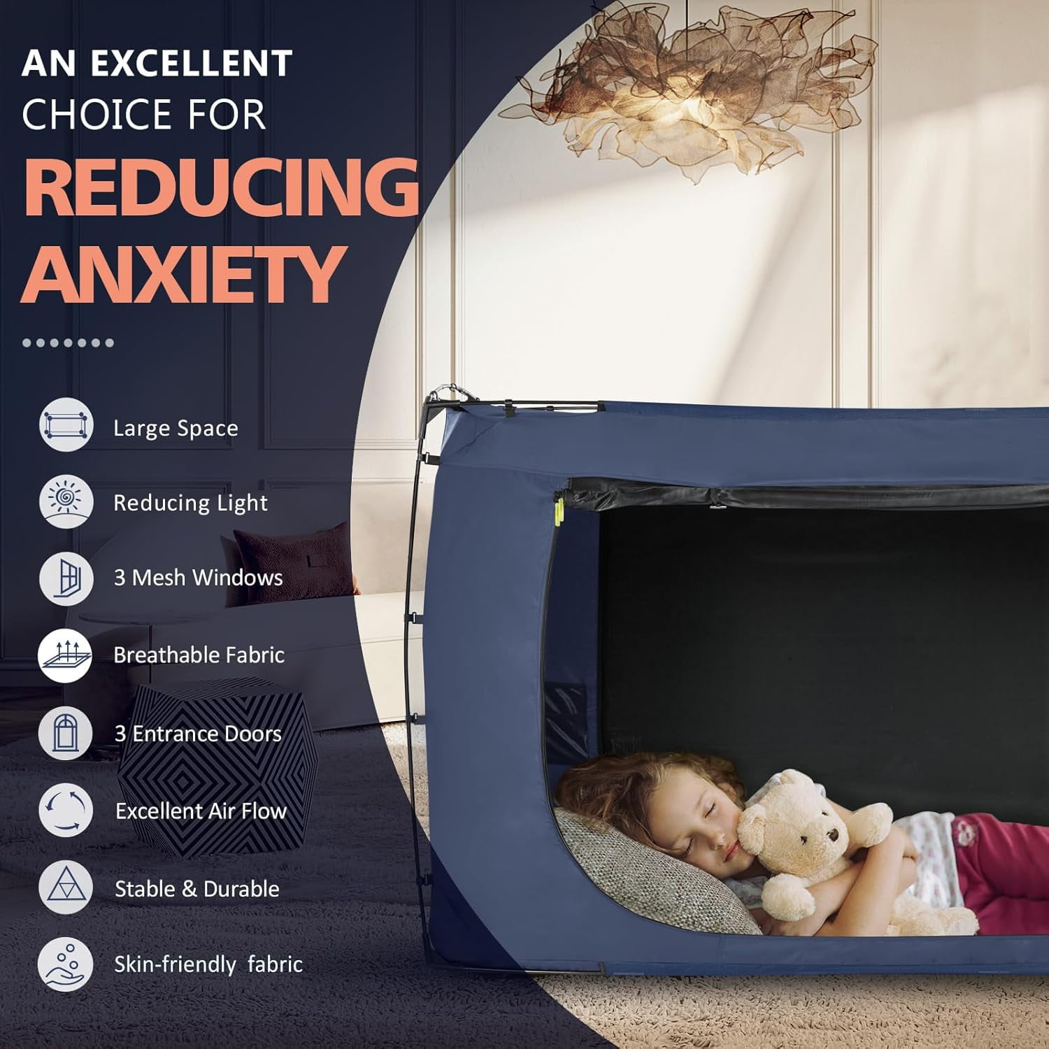Bed Tent Bed Canopy Bunk Twin Size Tents for Adult and Kids- Portable Dream Tent Indoor Sleeping Tents 93% Blackout with 3 Doors Breathable Big Space Tents