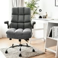 thumbnail image 3 of Gymax High Back Big & Tall Office Chair Adjustable Swivel w/Flip-up Arm Grey, 3 of 10