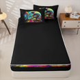 thumbnail image 4 of Castle Fairy Sport Baseball Gamer Zipper Twin Comforter Sets with Fitted Sheet and 2 Pillowcases, Neon Ice Cream Drip Zipper Bedding Set, Black Green Yellow,4-Piece,Black Reversible, 4 of 6