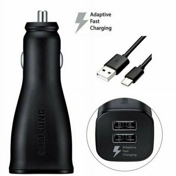 Samsung Fast USB Dual-Port Car Charger with Type C Cable 4ft Compatible for Galaxy S21 FE - Black