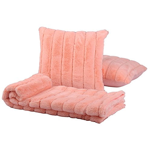 Home Soft Things Jeté en Fourrure de Lapin avec Ensemble de 2 Oreillers, 60 Pouces x 80 Pouces, Pêche Echo
