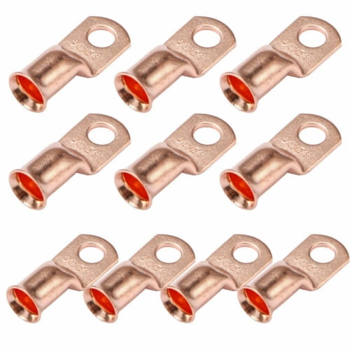 10X Electrical Wire Ring Connectors Bare Copper Tube Lugs Battery Starter Cable 