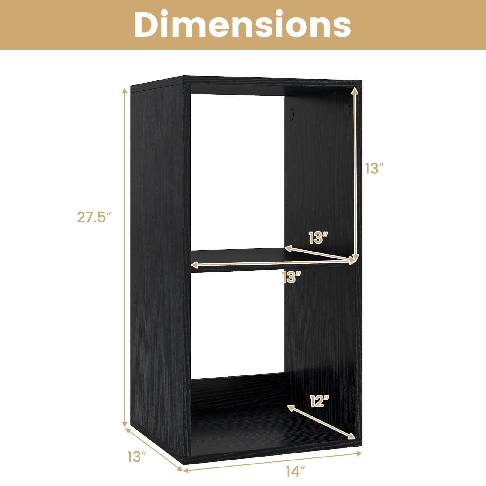 Costway 2-Cube Bookshelf, Modern Vertical Bookcase with Back Guardrail&Anti-tipping Kits Black