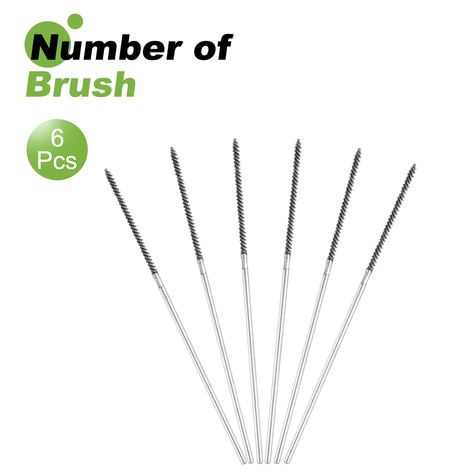 6pcs Pipe Cleaners Brush Set 0.12 Inch Stainless Steel Bristles Cleaning Brush with Ergonomic Handle for Bottles Straws Pipes Keyboards Tubes, Silver