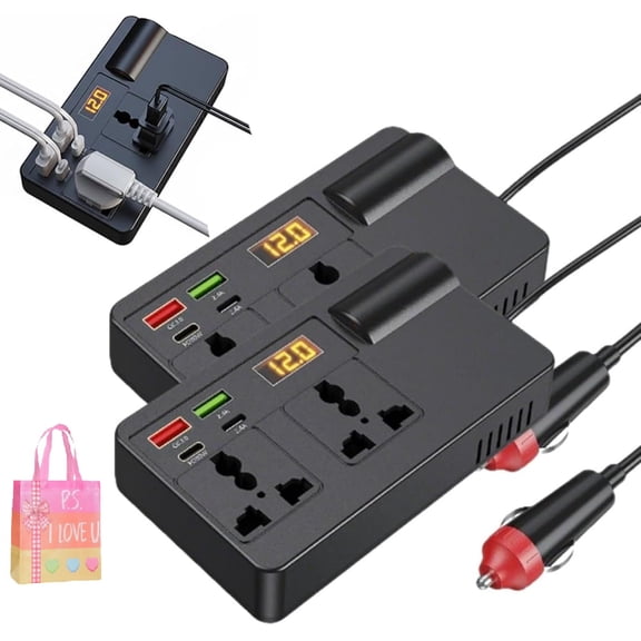 2PC Portable Car Inverter 12V/24V to 220V with Digital Display - DC to AC Voltage Converter Travel Adapter for Car Road Trip Camping Z