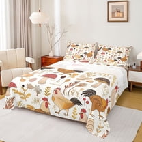 Homewish Farm Animal Chicken Twin Sheet Sets,Retro Rustic Mushroom Twin Fitted Sheet,Country Plant Leaves Flat Sheet For Boys Kids,Super Cozy Room Decor,3pcs