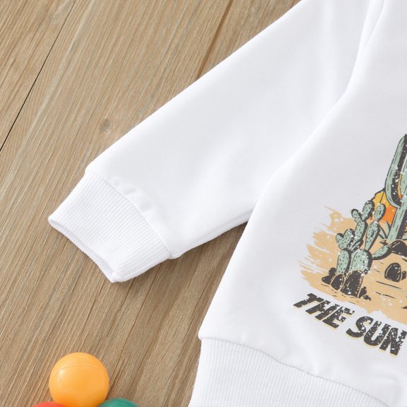 Vedolay Boy's Casual Outfits Boy's Two Piece Outfits Scoop Neck Crop Long Sleeve Top and Letter Graphic Pants Set,White 2-3 Years