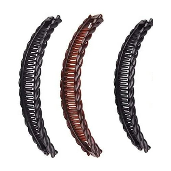 3 Piezas Dos Pinzas de Plátano Negras y una Marrón Pinzas de Plátano Pinzas de Peces Herramienta de Peines de Remachador Vintage para Accesorios de Cabello Rizado Grueso Pinzas para el Cabello Largo P