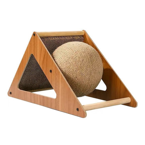 Interactive Cat Scratching Ball Toy, Sisal Scratcher with Bell on Solid Wood Base, Anti-Tip Design for Kittens and Small Pets, Furniture Saver and Boredom Relief for Indoor Cats