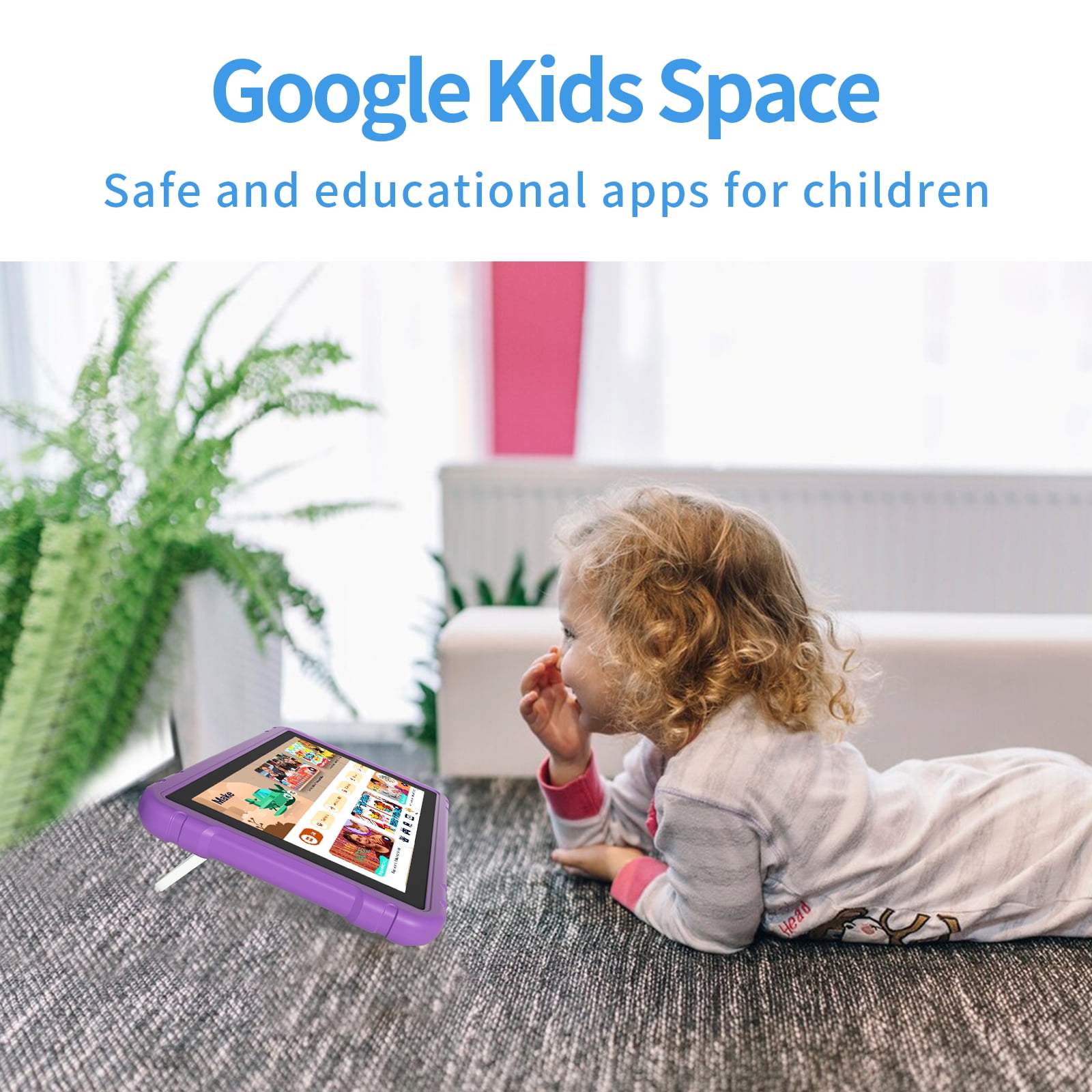 Easyonlife Kids Tablet 10 Inch 64GB Android 14 Tablet for Kids Ages 3-12 with WiFi, Google Kids Space Parental Control APP Children Tablets with Case Purple